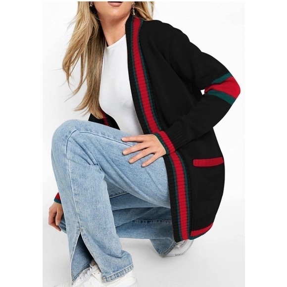 Knit Cardigan Sweater Color Block Chunky Open Front Size XL. Boho Chic NWOT - Picture 9 of 11